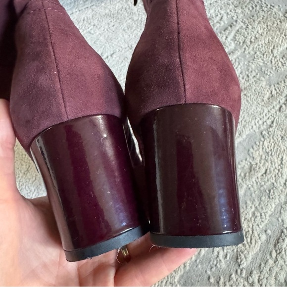 Aquatalia Suede leather Ankle Boots booties  Burgundy red Square Toe heels 9.5 - Picture 3 of 16